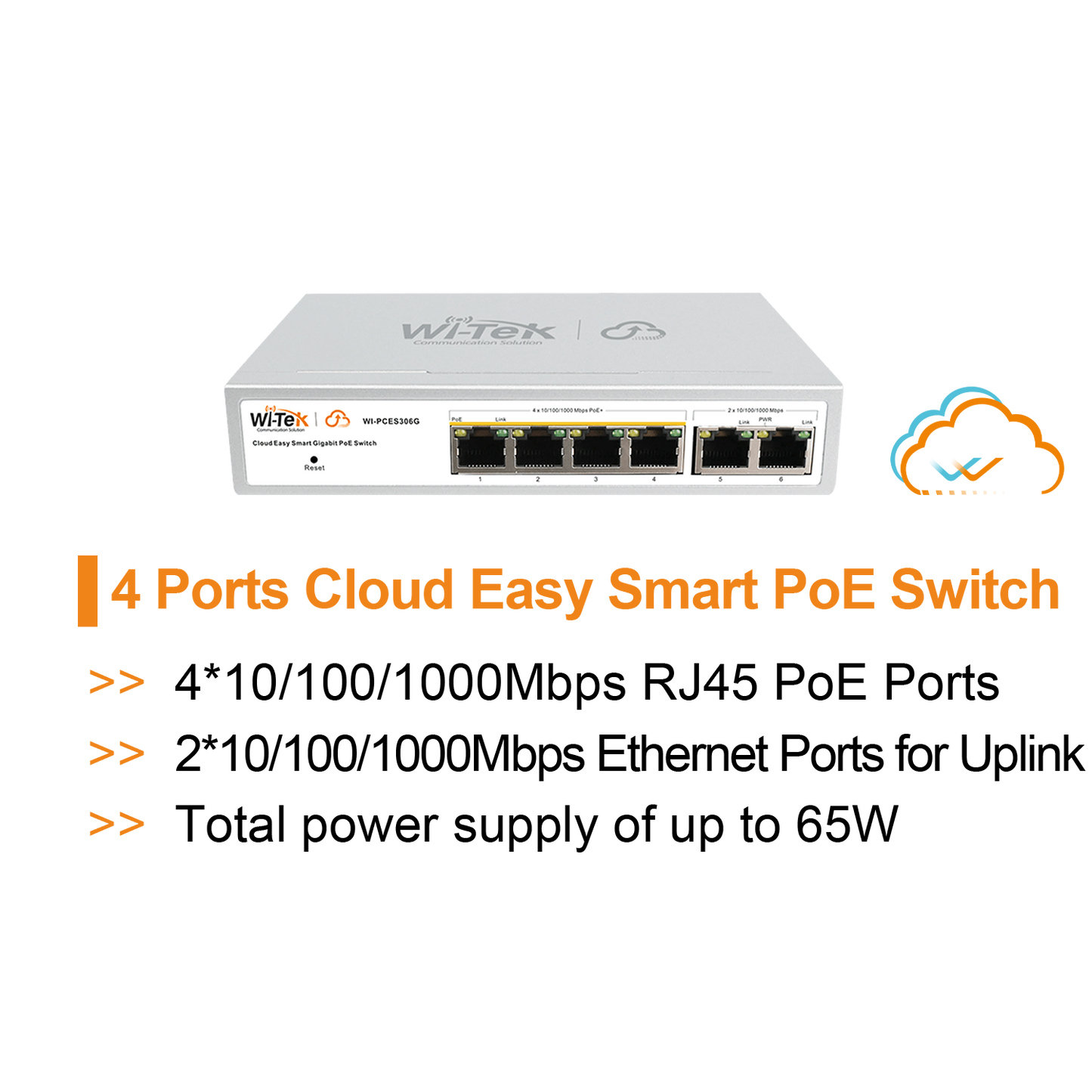 WI-PCES306G V2 - Wi-Tek 4-Port Gigabit Cloud Smart PoE Switch