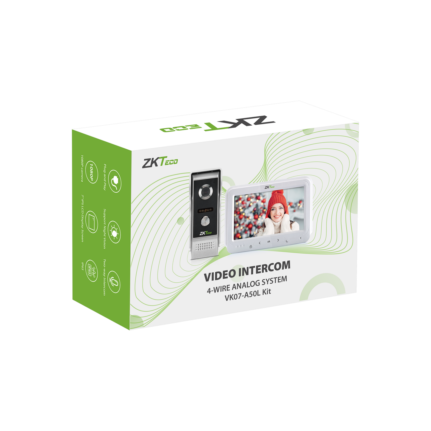 VK07-A50L Kit - ZKTeco 4-Wire Video Intercom Kit, 2MP + 7" Monitor