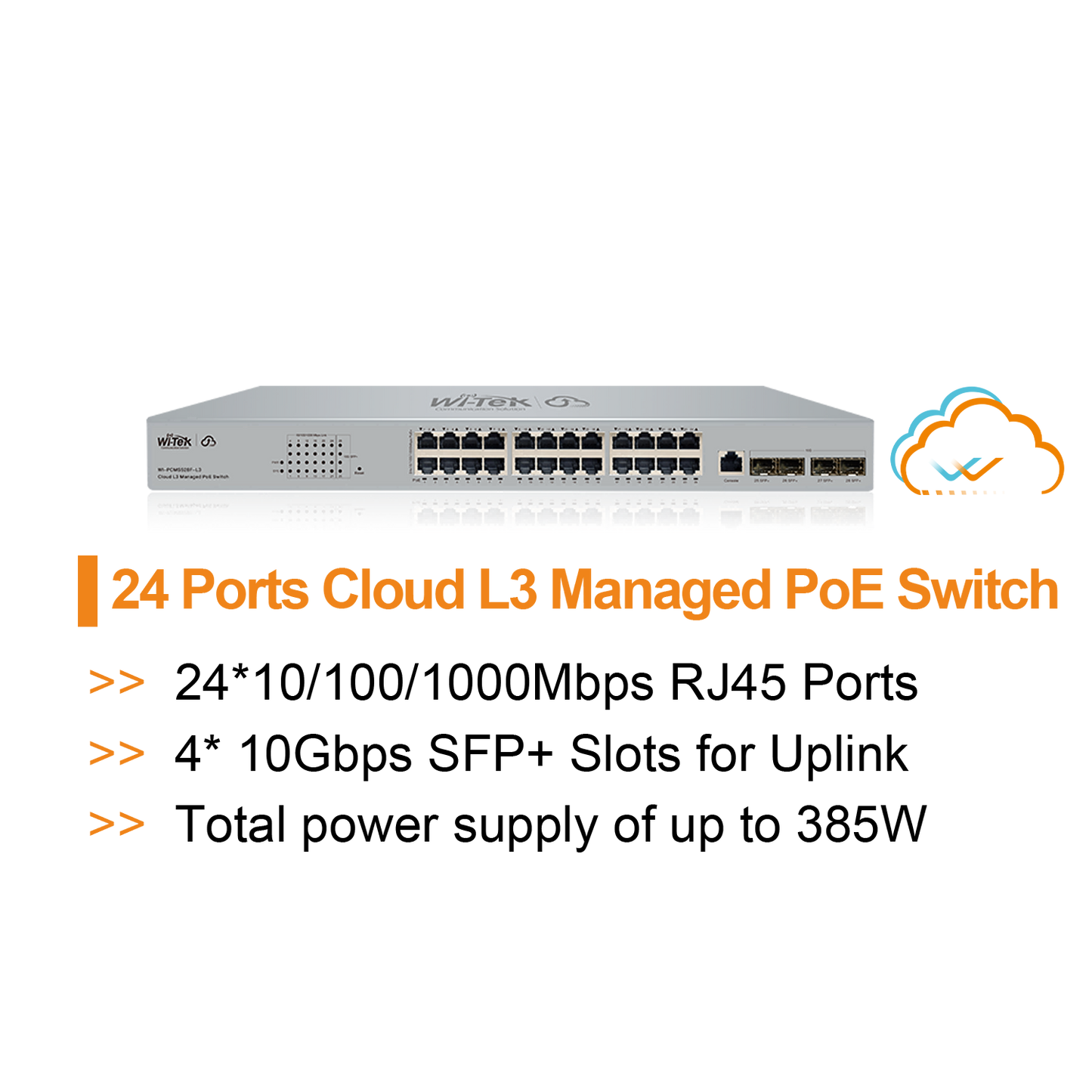WI-PCMS528F-L3(V2) - Wi-Tek 24-Port Gigabit L3 Managed PoE Switch, 4x 10G SFP+
