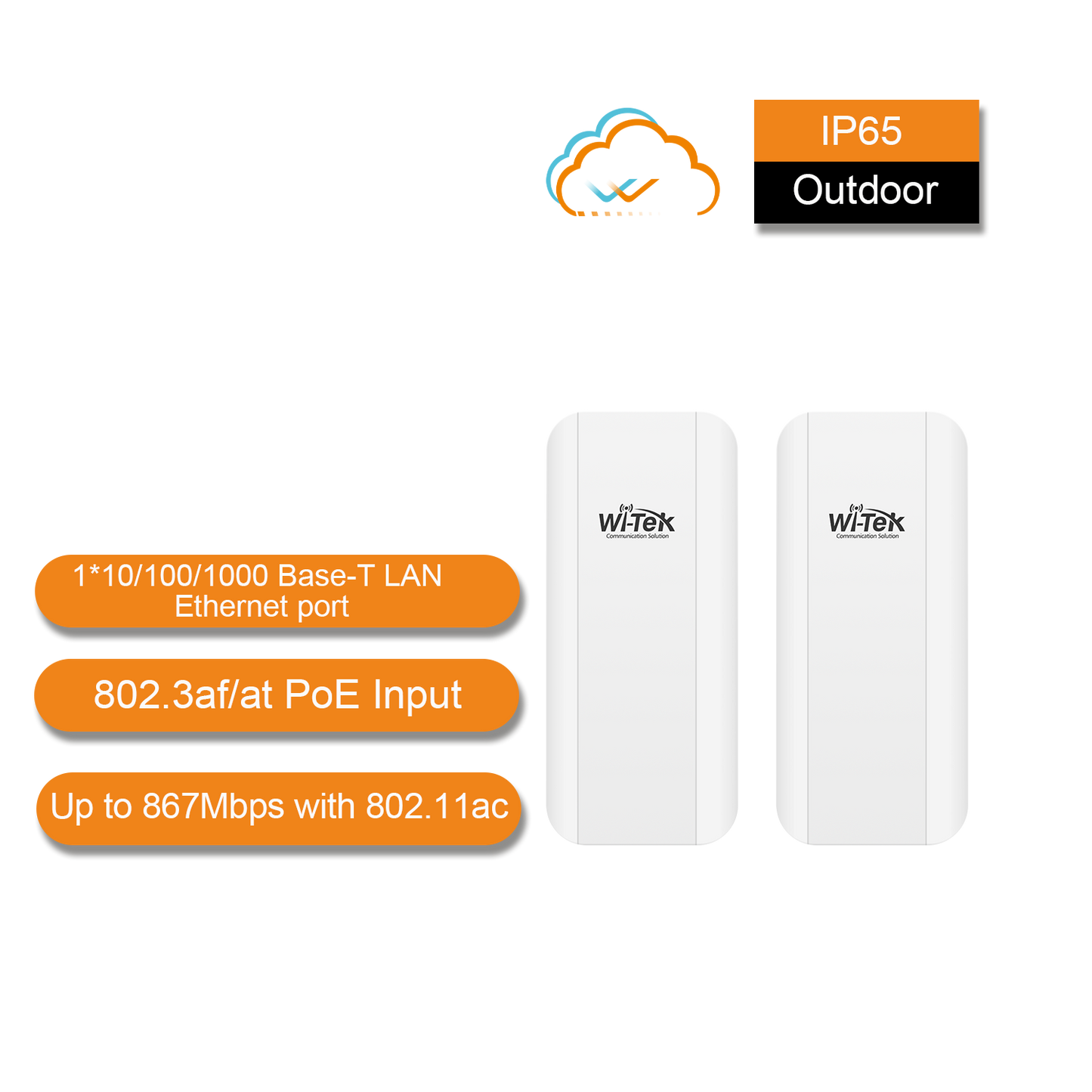 WI-CPE800-KIT V2 - Wi-Tek 5km Wireless Point-to-Point CPE Kit, 867Mbps