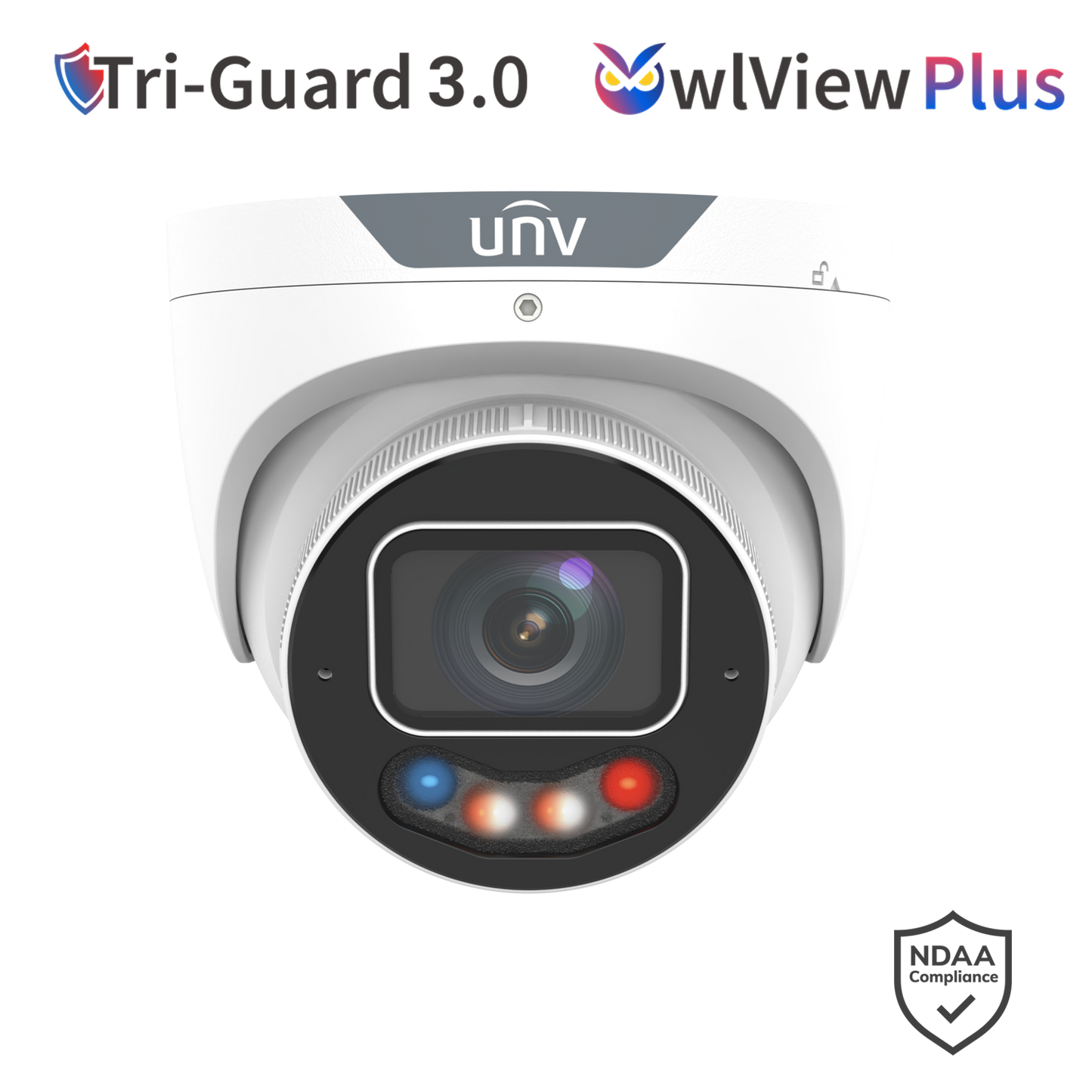 UNV 6MP Tri-Guard Dual-Light Eyeball Network Camera, 1/1.8” CMOS, F1.0 Lens, ColorHunter, 130dB WDR, Smart IR  - White