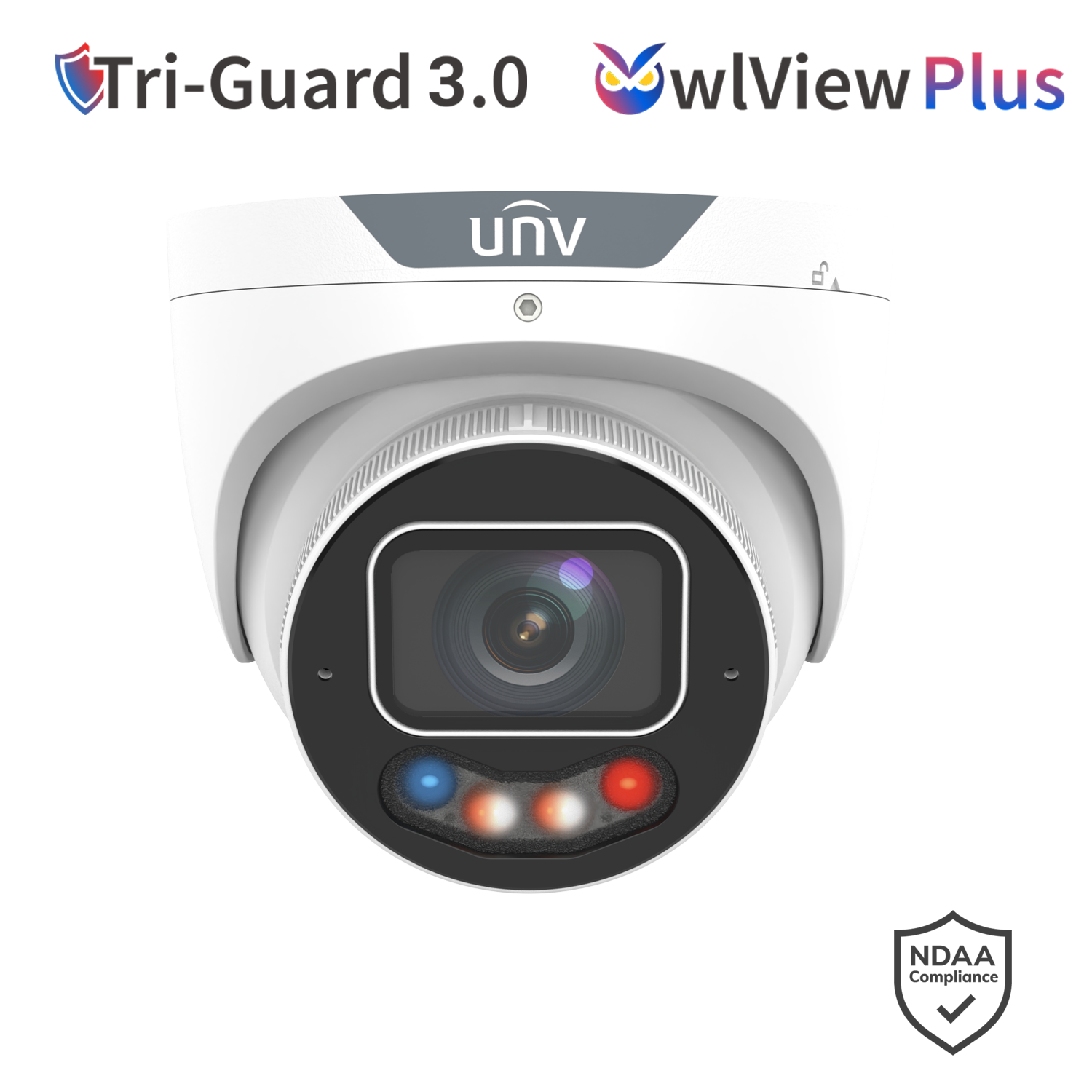 UNV 8MP Tri-Guard Dual-Light Eyeball Network Camera, 1/1.8” CMOS, F1.0 Lens, ColorHunter, 130dB WDR, Smart IR  - White