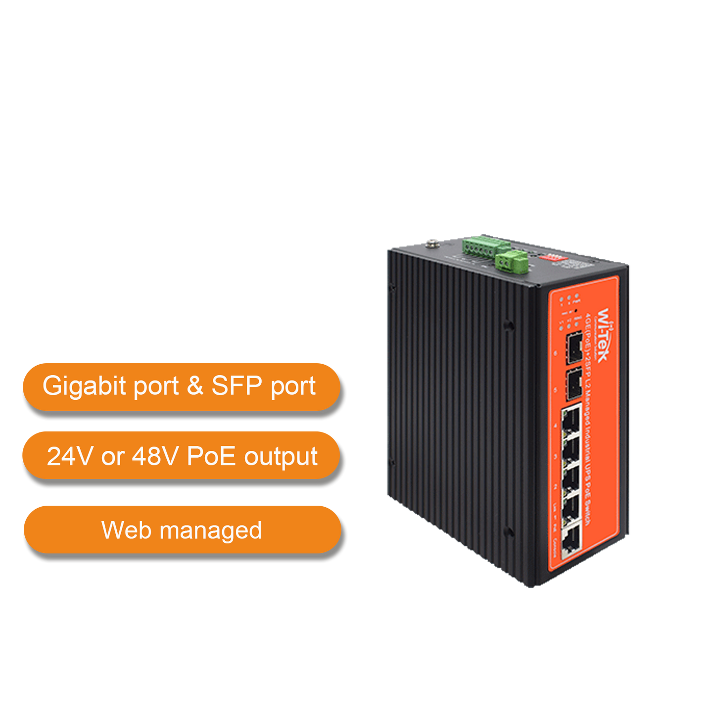 WI-PMS306GF-UPS-I - Wi-Tek 4-Port Gigabit Industrial UPS L2 PoE Switch