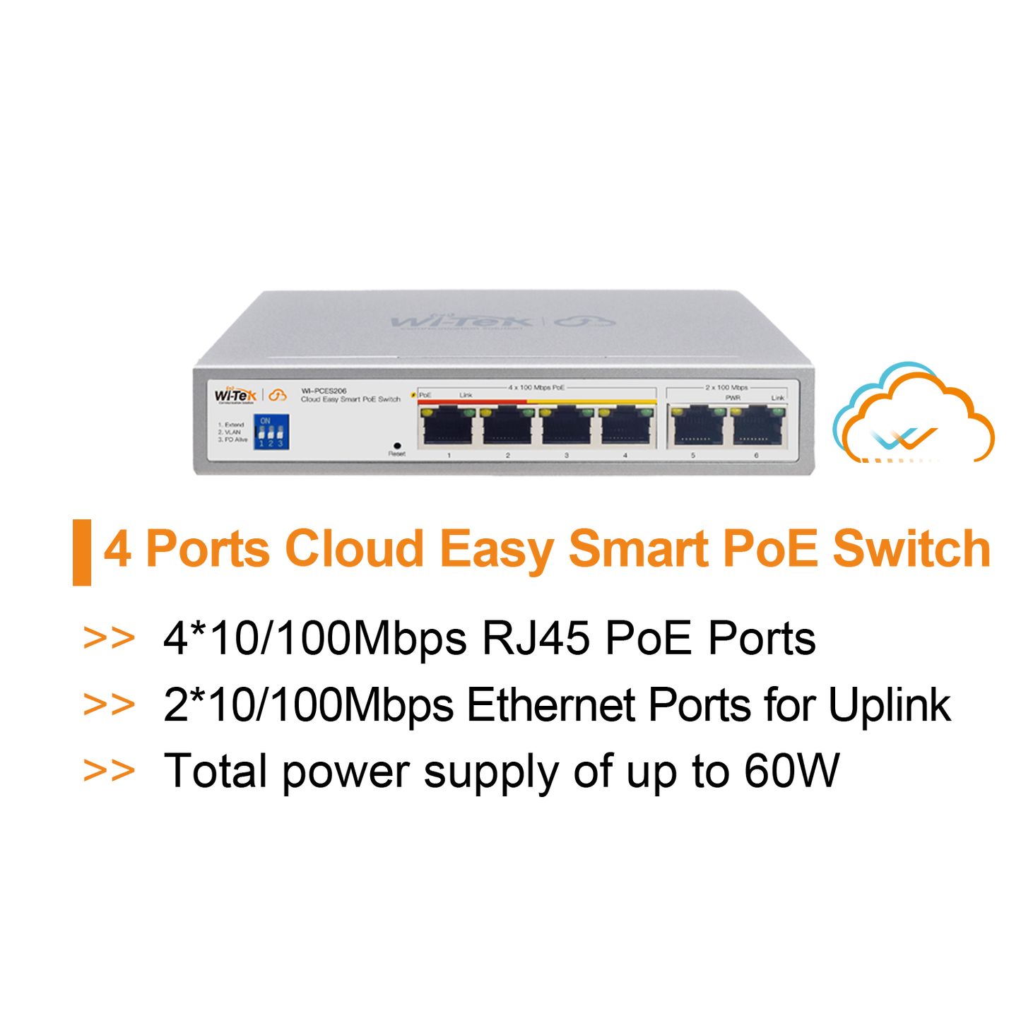 WI-PCES206 - Wi-Tek 4-Port Cloud Smart PoE Switch