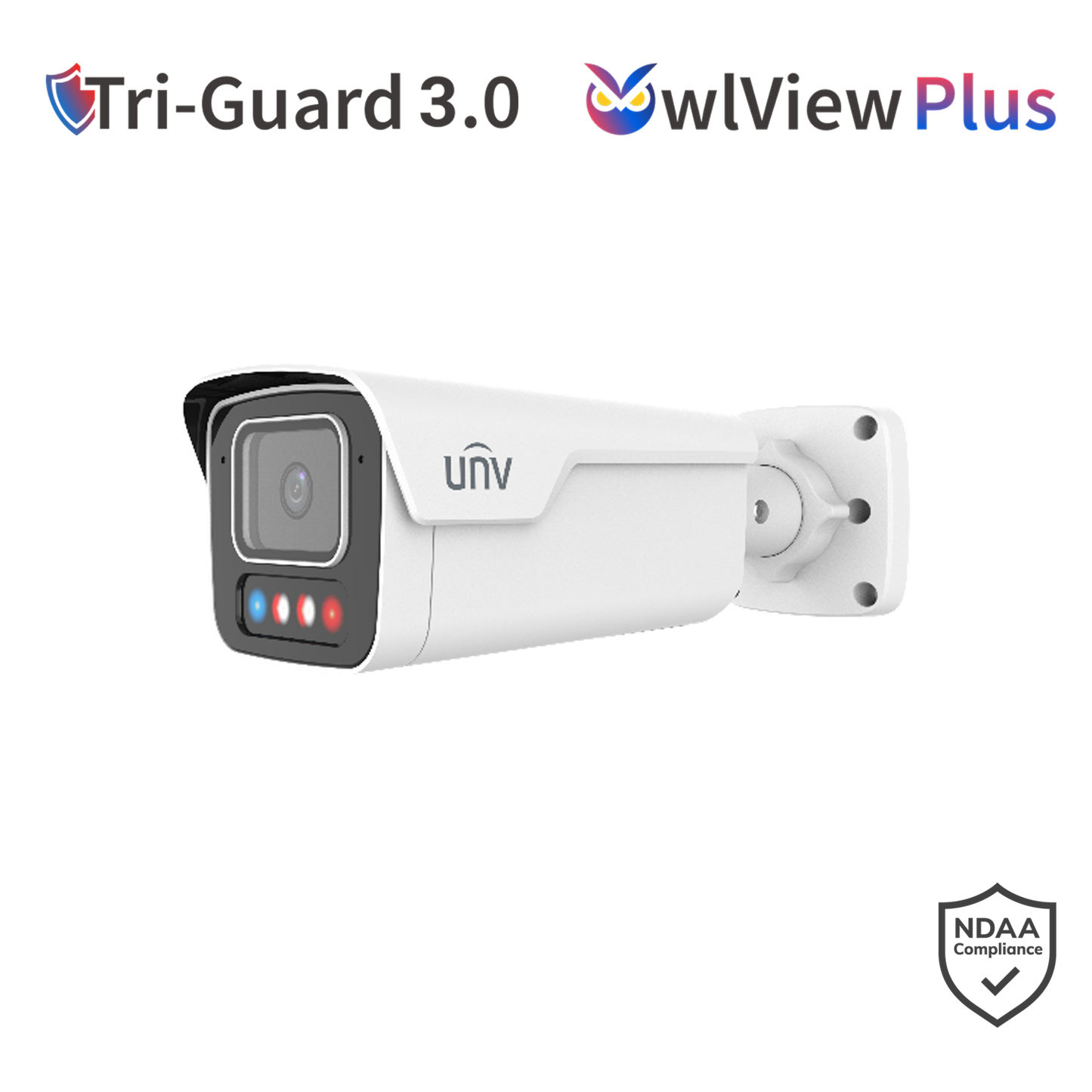 UNV 6MP Tri-Guard Dual-Light Bullet Network Camera, Fixed Lens, ColorHunter, WDR, Warm Light & IR 40m, Built-i - White
