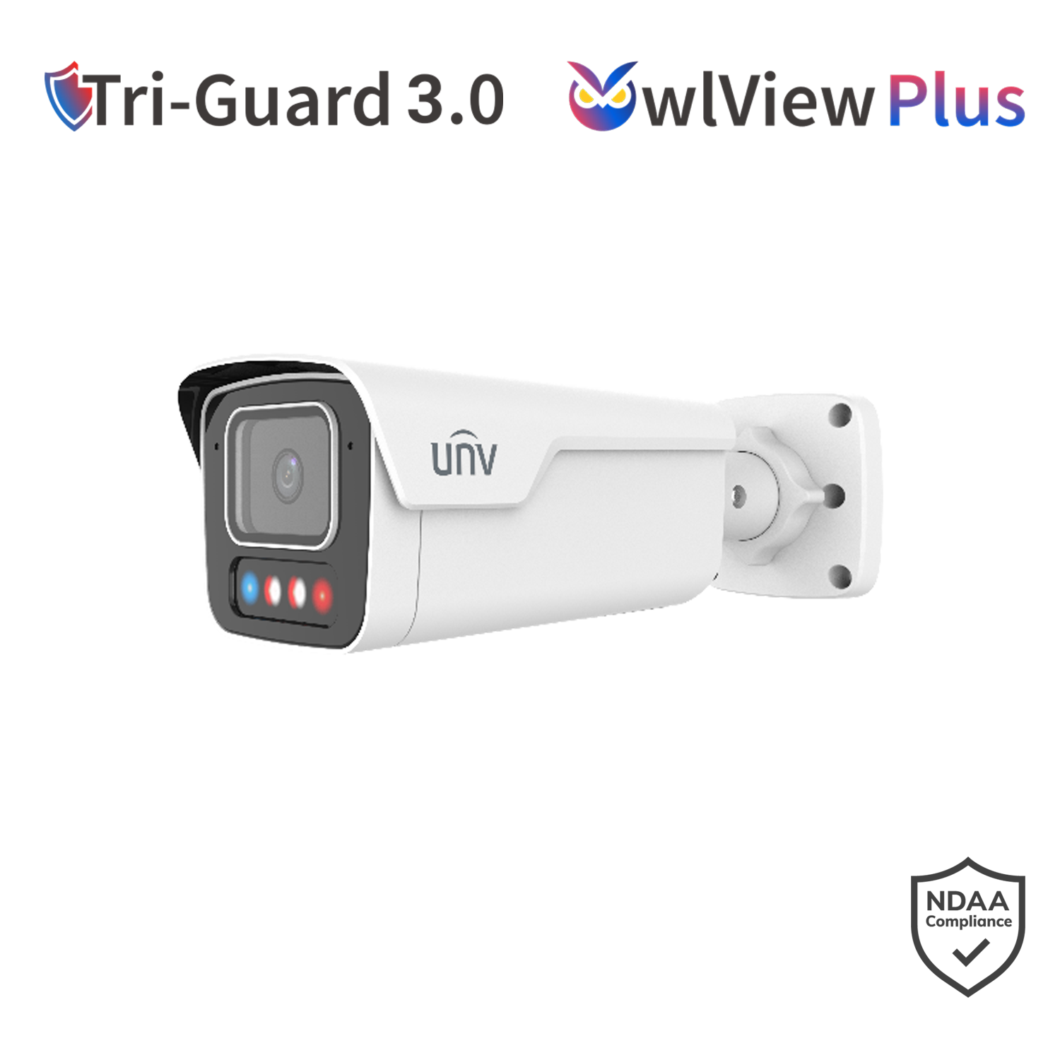 UNV 6MP Tri-Guard Dual-Light Bullet Network Camera, Fixed Lens, ColorHunter, WDR, Warm Light & IR 40m, Built-i - White