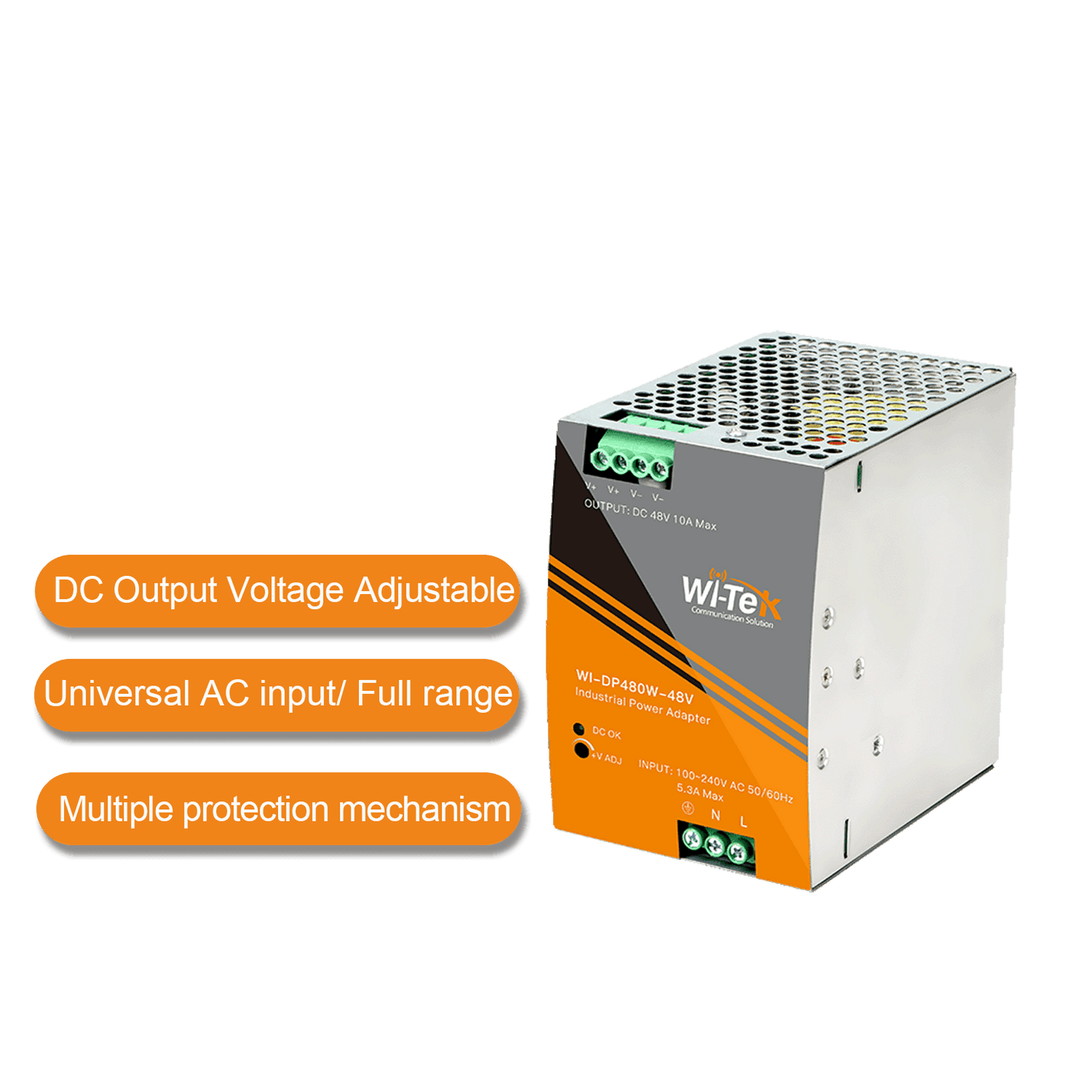 WI-DP480W-48V - Wi-Tek DIN-Rail Power Adapter 48V 480W