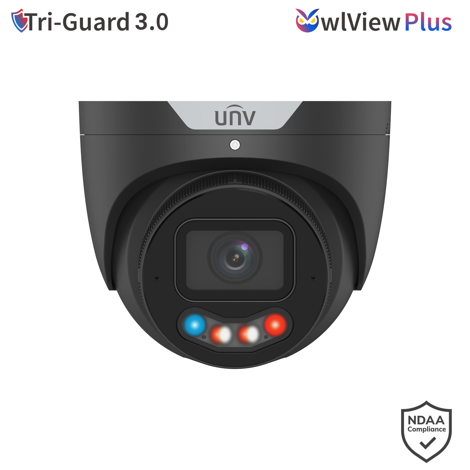 UNV 8MP Tri-Guard Dual-Light Eyeball Network Camera, 1/1.8” CMOS, F1.0 Lens, ColorHunter, 130dB WDR, Smart IR  - Black