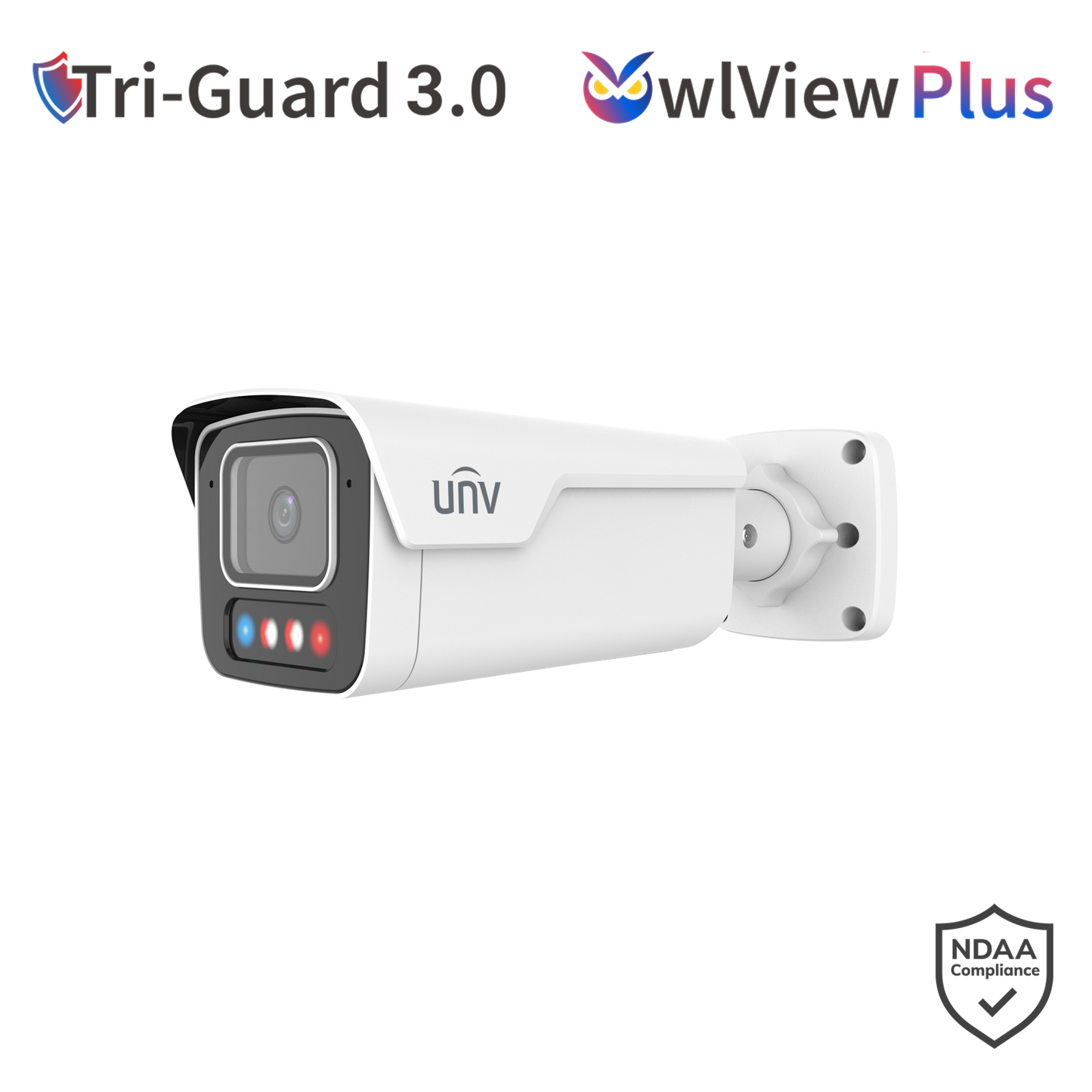 UNV 8MP Tri-Guard Dual-Light Bullet Network Camera, Fixed Lens, ColorHunter, WDR, Warm Light & IR 40m, Built-i - White