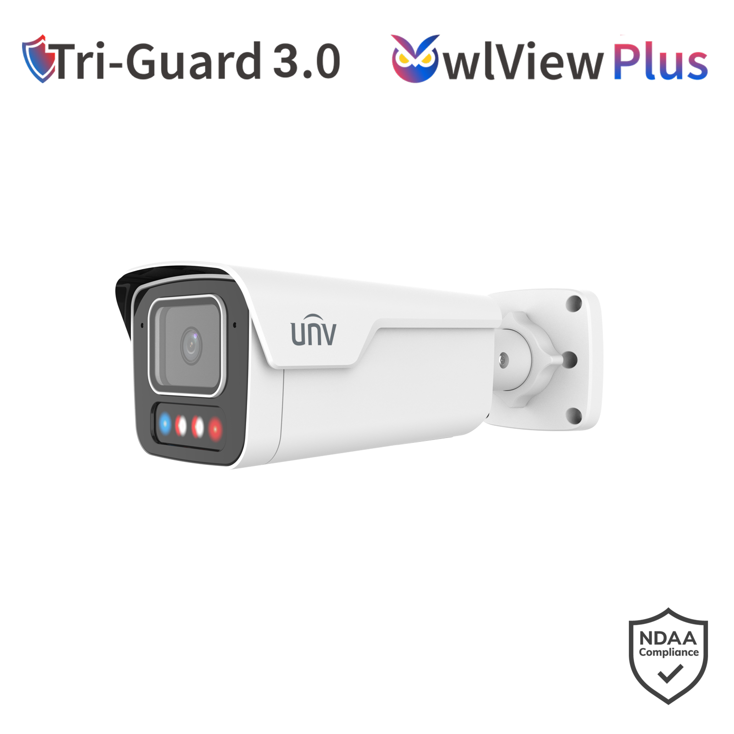 UNV 8MP Tri-Guard Dual-Light Bullet Network Camera, Fixed Lens, ColorHunter, WDR, Warm Light & IR 40m, Built-i - White