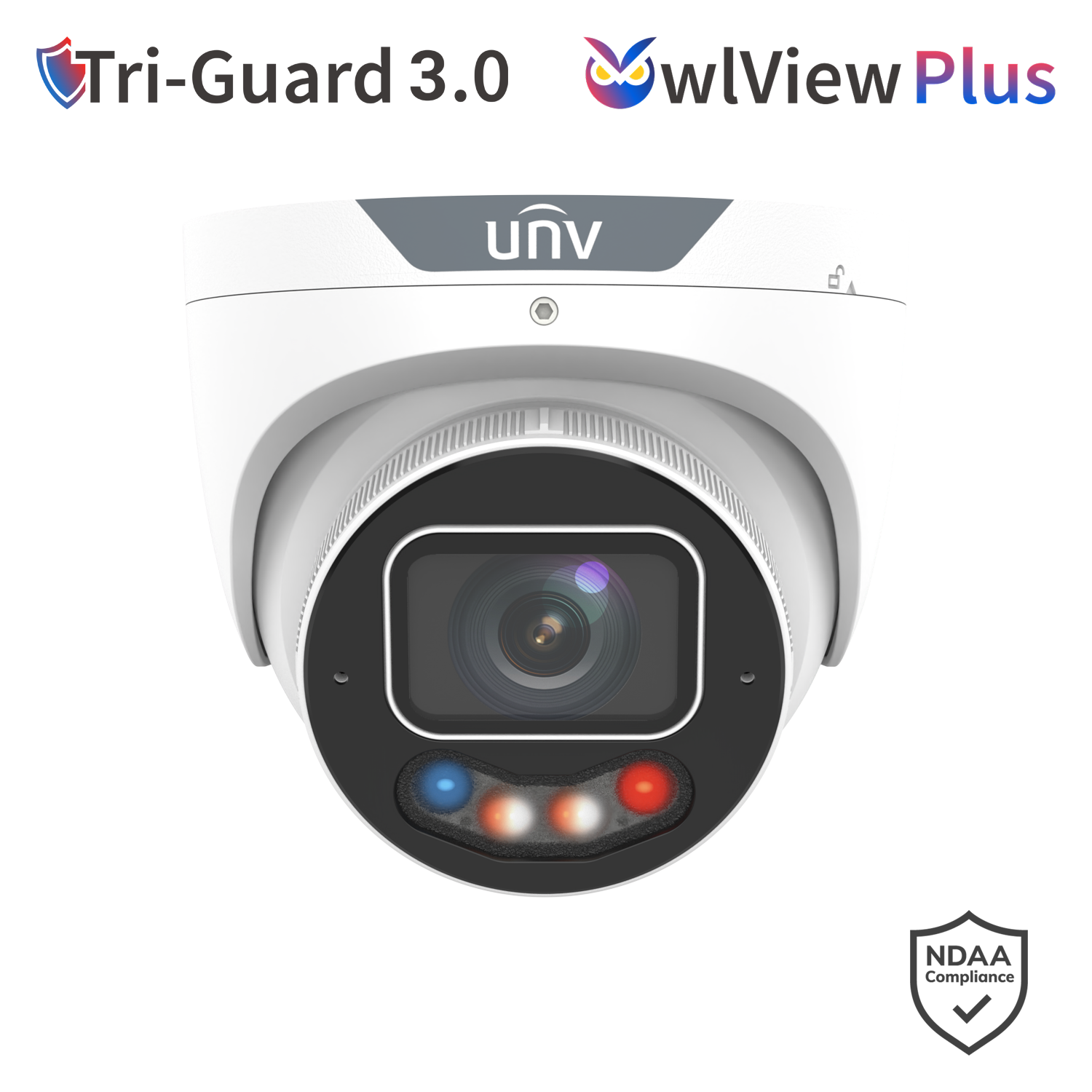 UNV 8MP Tri-Guard VF Dual light Turret Network Camera, 2.8mm to 12mm, SD Card, WDR, Warm Light 30m, Built-in M - White