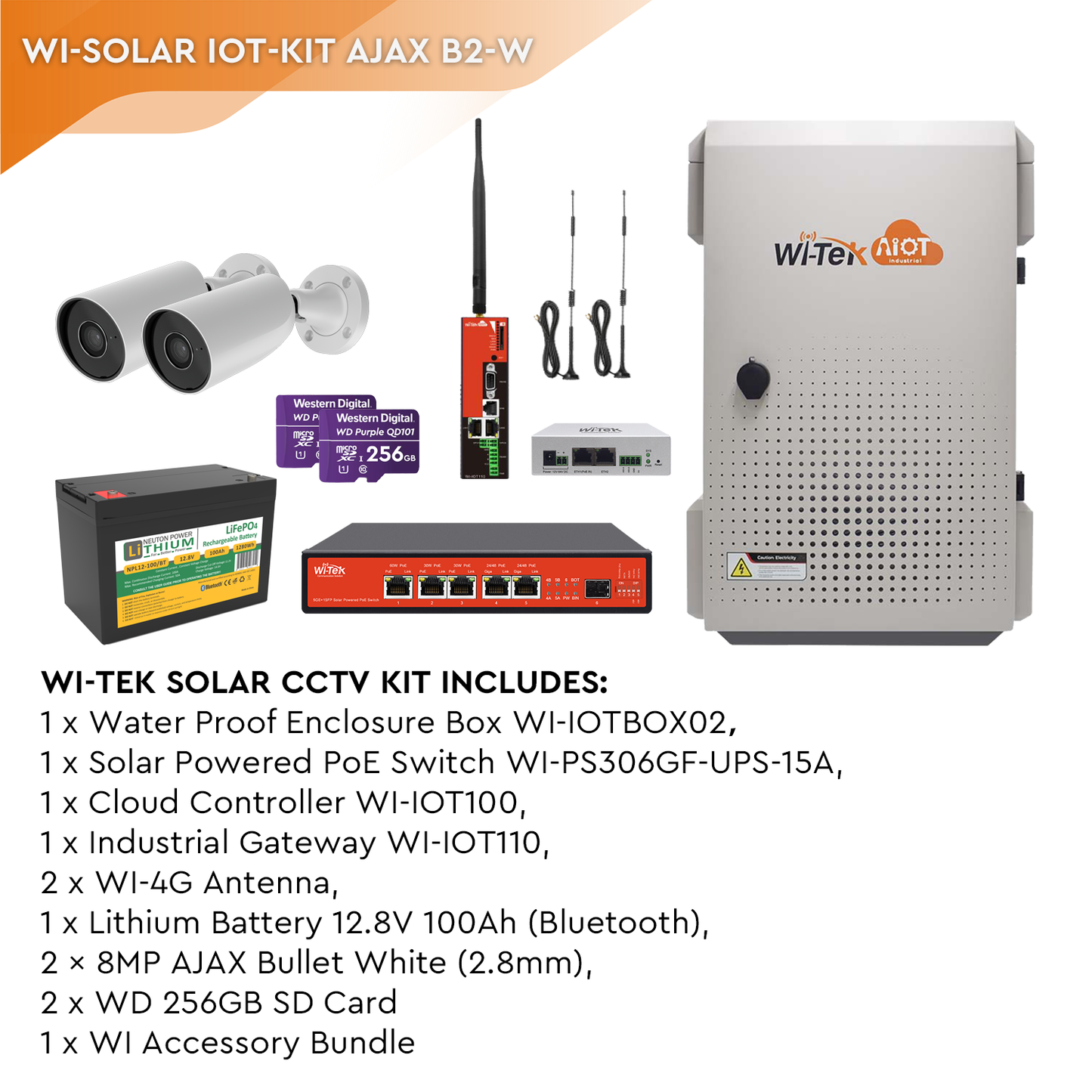 WI-SOLAR IOT-KIT AJAX B2-W - Wi-Tek Solar IoT Box Kit + 2x AJAX Bullet, White