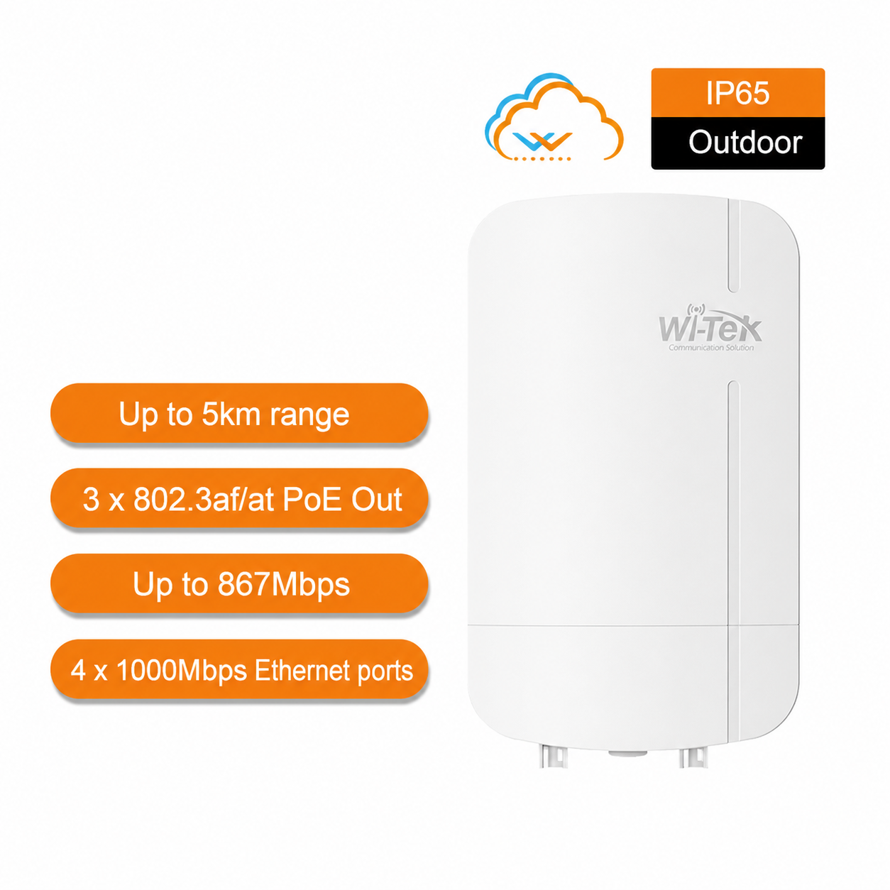 WI-CPE814P - Wi-Tek 5km Outdoor Wireless CPE, 867Mbps, 3x PoE Out