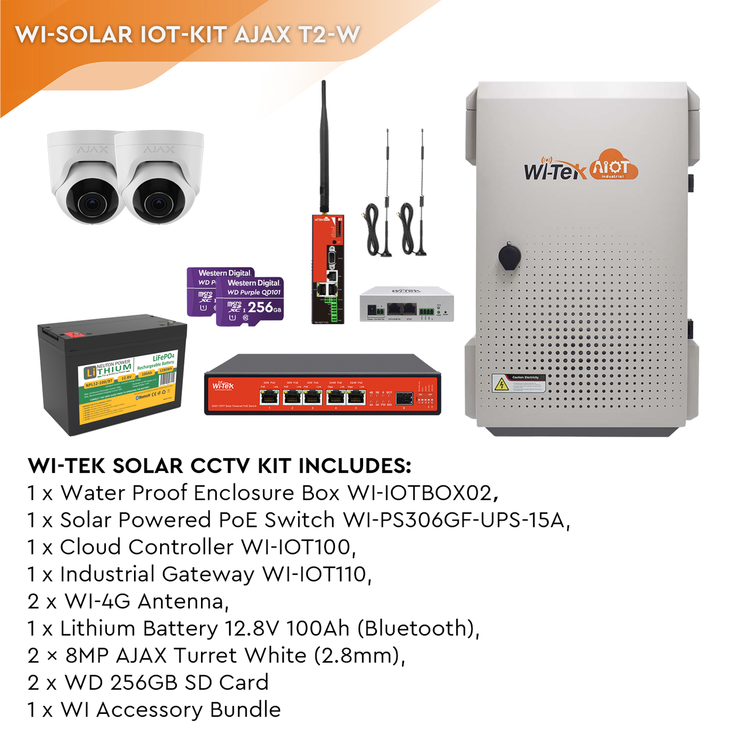 WI-SOLAR IOT-KIT AJAX T2-W - Wi-Tek Solar IoT Box Kit + 2x AJAX Turret, White