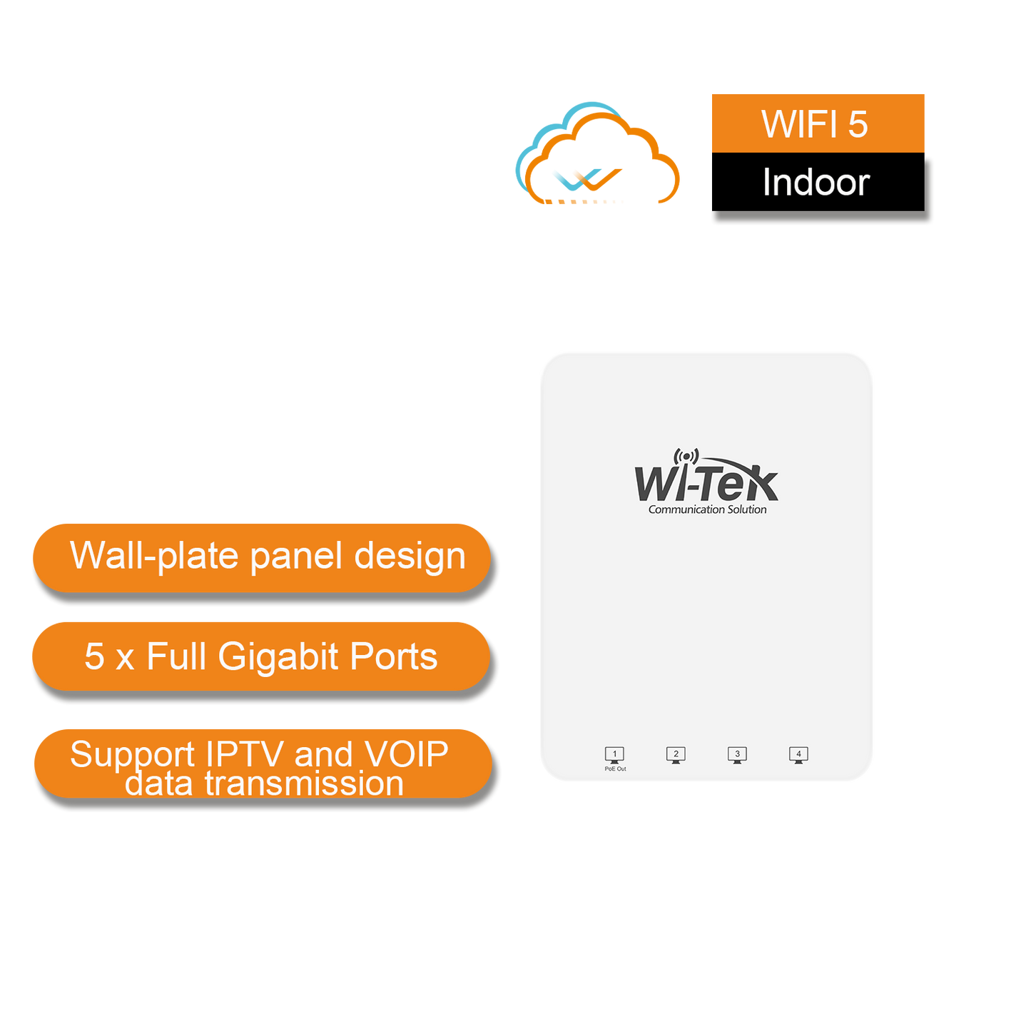 WI-AP417P - Wi-Tek Wi-Fi 5 Wall-Plate Access Point, 1300Mbps